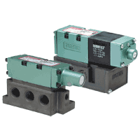 Numatics Mark 15 valves have a plug-in base or manifold, a plug-in solenoid and an optional speed control sandwich. The unit to base electrical plug permits instant valve unit replacement without dis connecting piping or wiring.